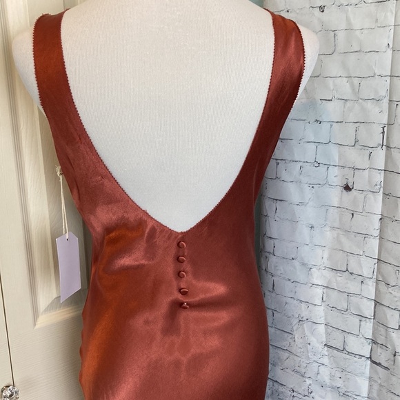 If By The Sea NWT Anthropologie Maxi Dress Button Back Train Detail Copper Sz S - Picture 3 of 16
